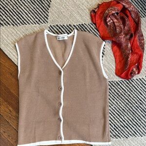 Tan Sleeveless Button-Up Knit Top / Vest